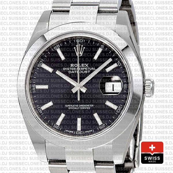 Rolex Datejust 41 Oyster Steel Smooth Bezel Black Dial Stick Markers 126300