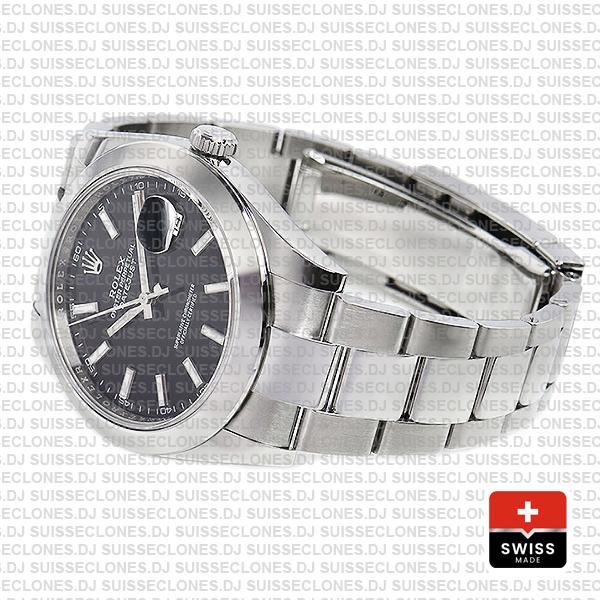 Rolex Datejust 41 Oyster Steel Smooth Bezel Black Dial Stick Markers 126300