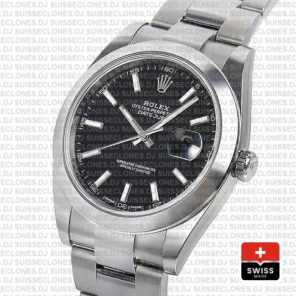 Rolex Datejust 41 Oyster Steel Smooth Bezel Black Dial Stick Markers 126300