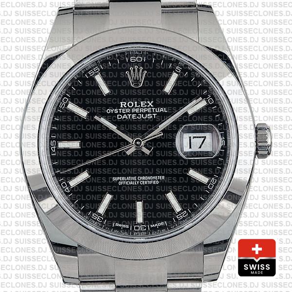 Rolex Datejust 41 Oyster Steel Smooth Bezel Black Dial Stick Markers 126300