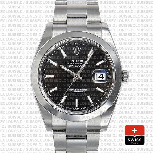 Rolex Datejust 41 904L Steel Black Dial Stick Markers Smooth Bezel 41mm Swiss Replica
