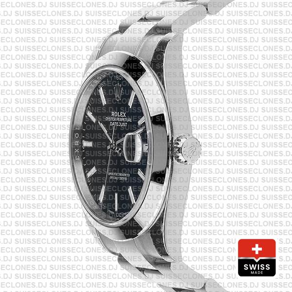 Rolex Datejust 41 Oyster Steel Smooth Bezel Black Dial Stick Markers 126300