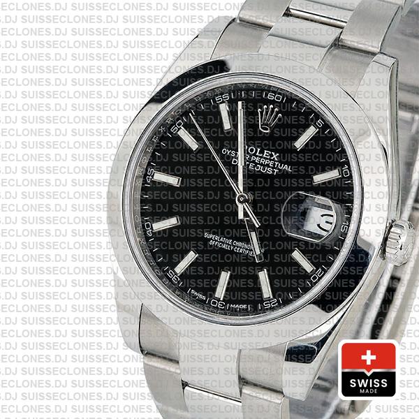 Rolex Datejust 41 Oyster Steel Smooth Bezel Black Dial Stick Markers 126300