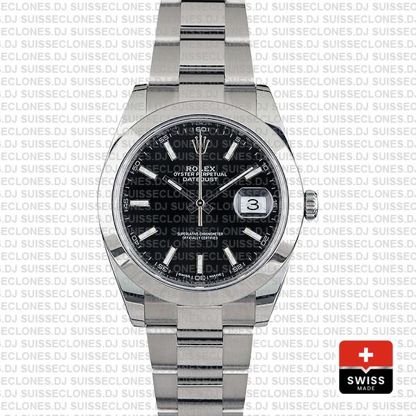 Rolex Datejust 41 Oyster Steel Smooth Bezel Black Dial Stick Markers 126300