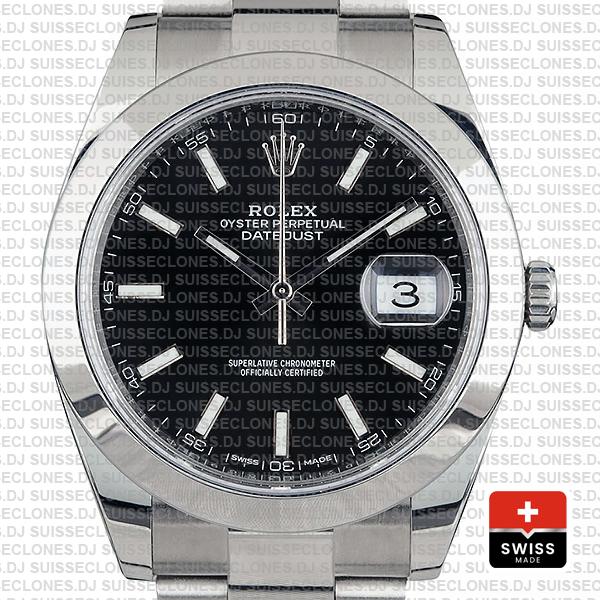 Rolex Datejust 41 Oyster Steel Smooth Bezel Black Dial Stick Markers 126300