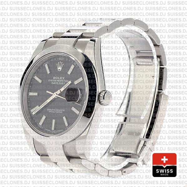 Rolex Datejust 41 Oyster Steel Smooth Bezel Black Dial Stick Markers 126300