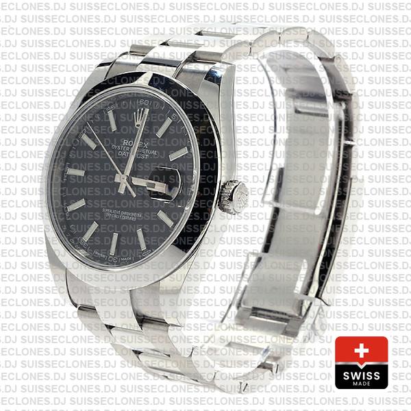 Rolex Datejust 41 Oyster Steel Smooth Bezel Black Dial Stick Markers 126300
