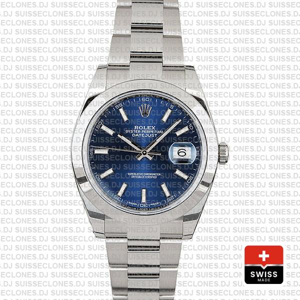 Rolex Datejust 41 Oyster Steel Smooth Bezel Blue Dial Stick Markers 126300