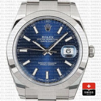 Rolex Datejust 41 Oyster Steel Smooth Bezel Blue Dial Stick Markers 126300
