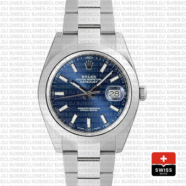 Rolex Datejust 41 Oyster Steel Smooth Bezel Blue Dial Stick Markers 126300