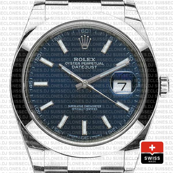 Rolex Datejust 41 Oyster Steel Smooth Bezel Blue Dial Stick Markers 126300
