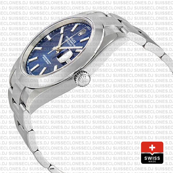Rolex Datejust 41 Oyster Steel Smooth Bezel Blue Dial Stick Markers 126300