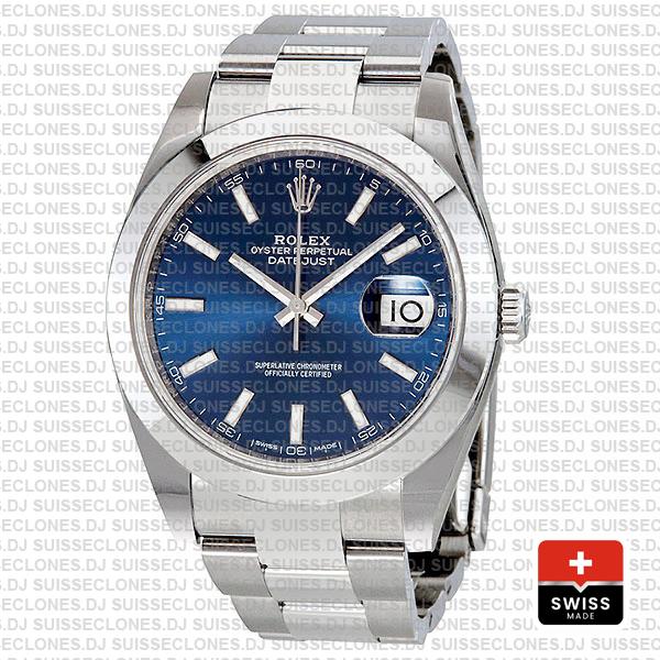 Rolex Datejust 41 Oyster Steel Smooth Bezel Blue Dial Stick Markers 126300