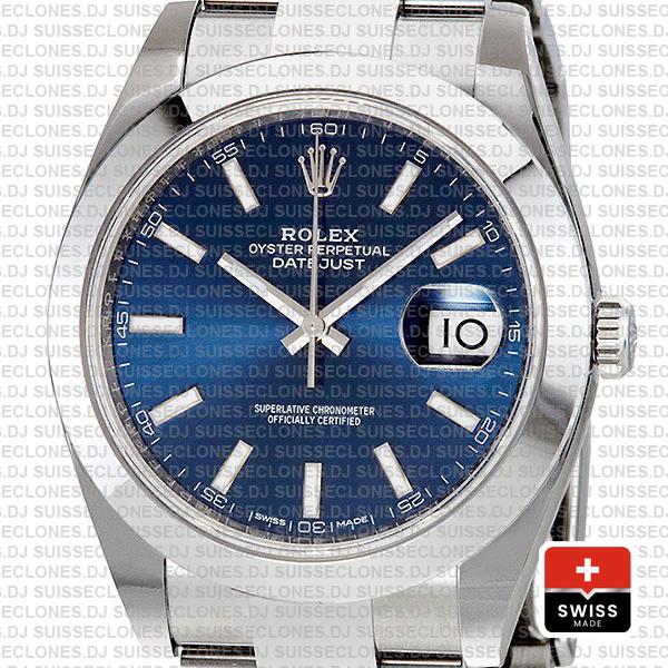 Rolex Datejust 41 Oyster Steel Smooth Bezel Blue Dial Stick Markers 126300