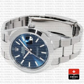 Rolex Datejust 41mm 904L Steel Stainless Blue Dial Stick Markers Smooth Bezel Oyster Bracelet Swiss Replica