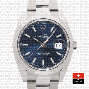 Rolex Datejust 41mm 904L Steel Stainless Blue Dial Stick Markers Smooth Bezel Oyster Bracelet Replica