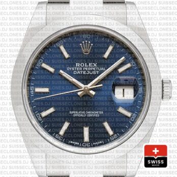 Rolex Datejust 41mm 904L Steel Stainless Blue Dial Stick Markers Smooth Bezel