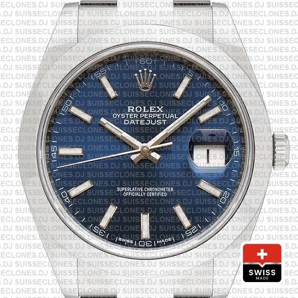 Rolex Datejust 41mm 904L Steel Stainless Blue Dial Stick Markers Smooth Bezel
