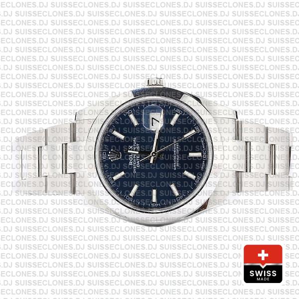 Rolex Datejust 41 Oyster Steel Smooth Bezel Blue Dial Stick Markers 126300