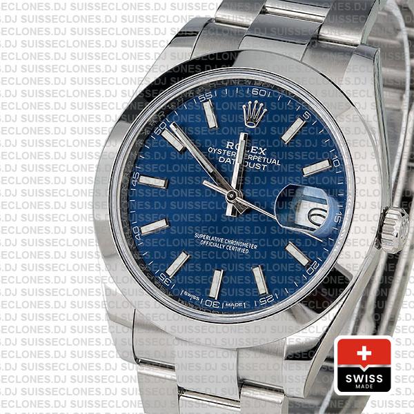 Rolex Datejust 41 Oyster Steel Smooth Bezel Blue Dial Stick Markers 126300