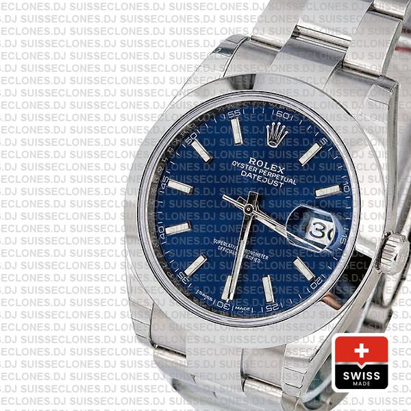 Rolex Datejust 41 Oyster Steel Smooth Bezel Blue Dial Stick Markers 126300