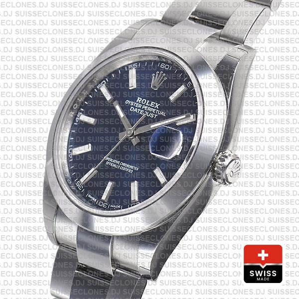 Rolex Datejust 41 Oyster Steel Smooth Bezel Blue Dial Stick Markers 126300