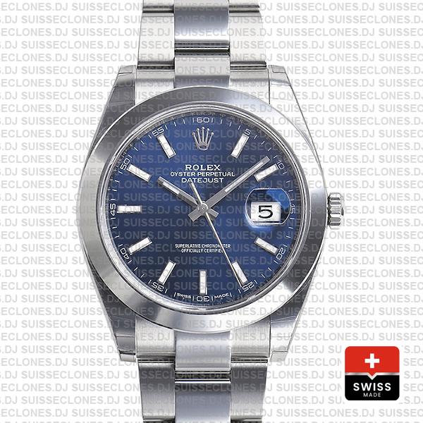 Rolex Datejust 41 Oyster Steel Smooth Bezel Blue Dial Stick Markers 126300