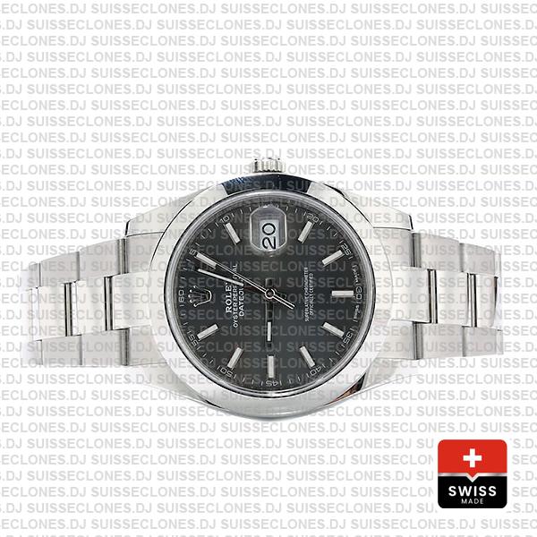 Rolex Datejust 41 Oyster Steel Smooth Bezel Dark Rhodium Grey Dial Stick Markers 126300