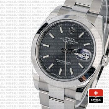 Rolex Datejust 41 904L Steel Dark Rhodium Grey Dial Smooth Bezel Oyster Bracelet Rolex Replica Watch