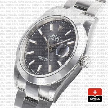 Rolex Datejust 41 904L Steel Dark Rhodium Grey Dial Smooth Bezel Oyster Bracelet Replica Watch