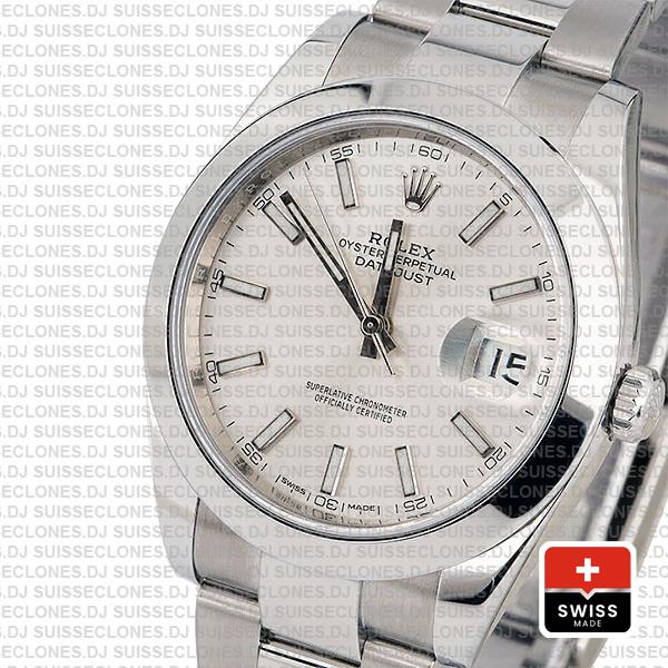Rolex Datejust 41 Oyster Steel Smooth Bezel Silver Dial Stick Markers 126300