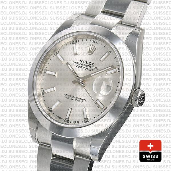 Rolex Datejust 41 Oyster Steel Smooth Bezel Silver Dial Stick Markers 126300