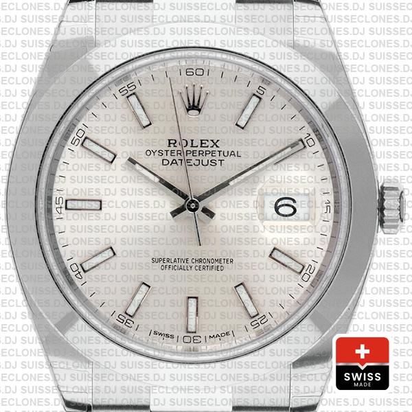 Rolex Datejust 41 Silver Dial Oyster Bracelet Swiss Replica Watch