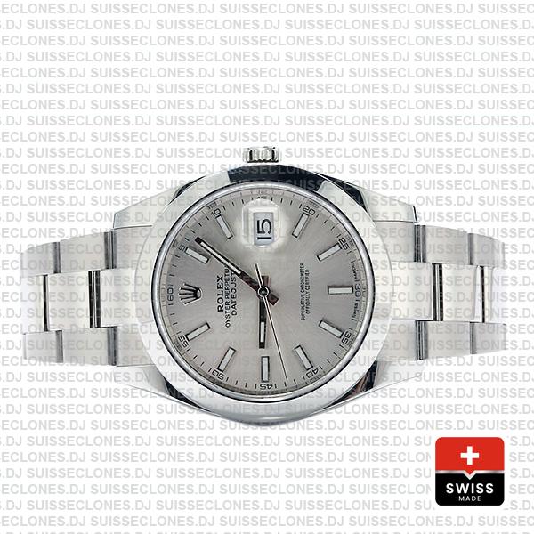 Rolex Datejust 41 Oyster Steel Smooth Bezel Silver Dial Stick Markers 126300