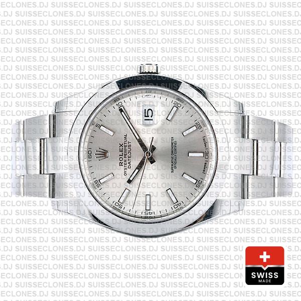 Rolex Datejust 41 Oyster Steel Smooth Bezel Silver Dial Stick Markers 126300
