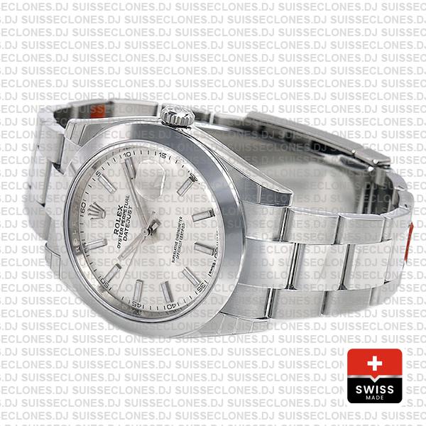 Rolex Datejust 41 Oyster Steel Smooth Bezel Silver Dial Stick Markers 126300