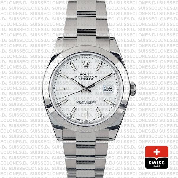 Rolex Datejust 41 Oyster Steel Smooth Bezel White Dial Stick Markers 126300