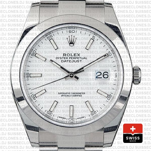 Rolex Datejust 41 Oyster Steel Smooth Bezel White Dial Stick Markers 126300