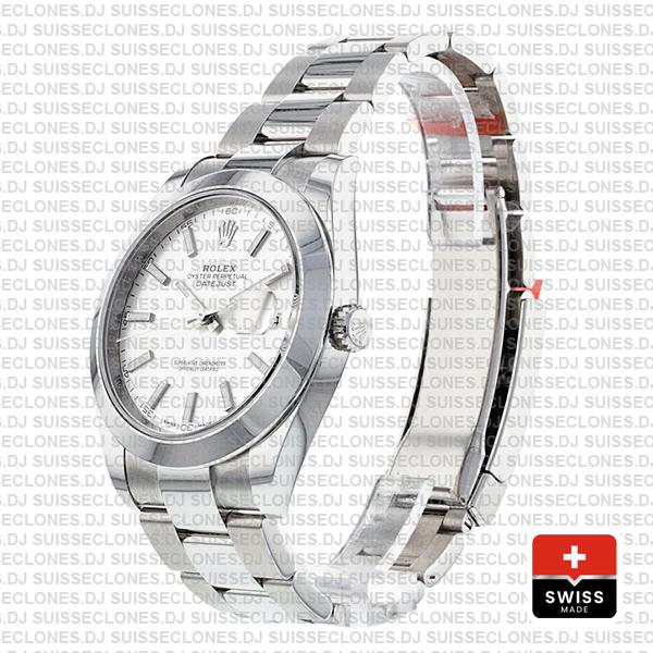 Rolex Datejust 41 Oyster Steel Smooth Bezel White Dial Stick Markers 126300