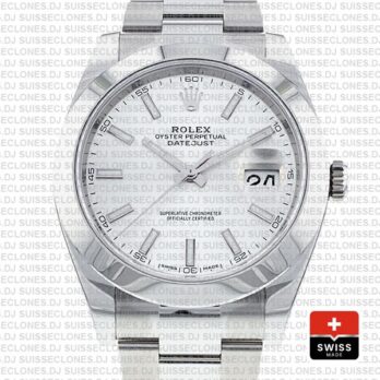 Rolex Datejust 41mm Stainless Steel White Dial with Oyster Bracelet Smooth Bezel Replica Watch