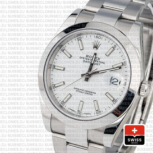 Rolex Datejust 41 Oyster Steel Smooth Bezel White Dial Stick Markers 126300
