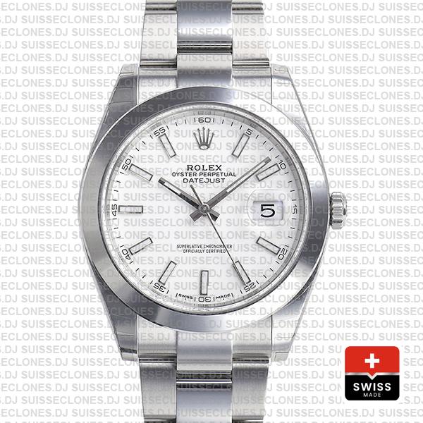 Rolex Datejust 41 Oyster Steel Smooth Bezel White Dial Stick Markers 126300