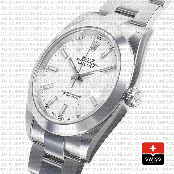 Rolex Datejust 41 Oyster Steel Smooth Bezel White Dial Stick Markers 126300