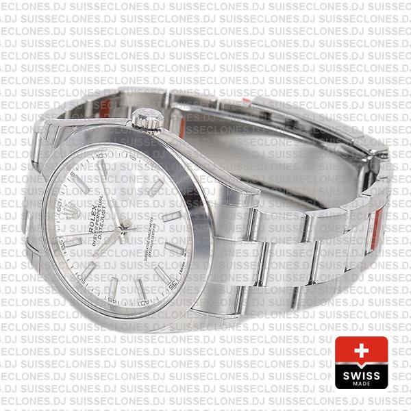 Rolex Datejust 41 Oyster Steel Smooth Bezel White Dial Stick Markers 126300