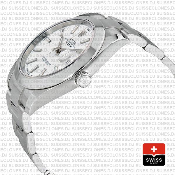 Rolex Datejust 41 Oyster Steel Smooth Bezel White Dial Stick Markers 126300