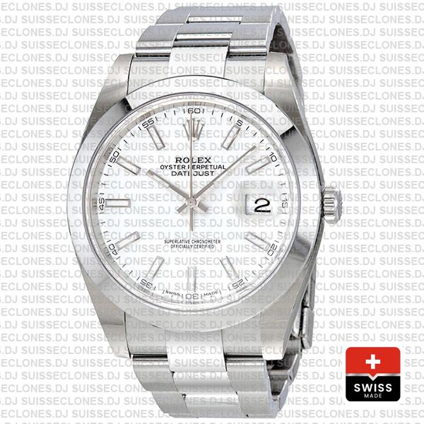Rolex Datejust 41 Oyster Steel Smooth Bezel White Dial Stick Markers 126300