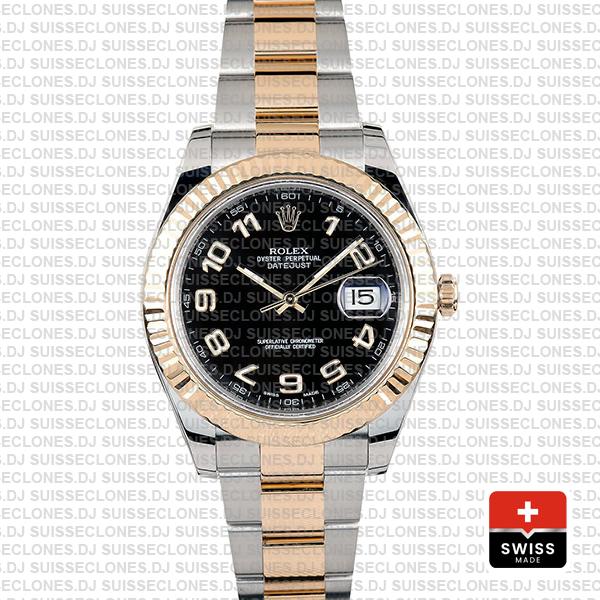 Rolex Datejust Two-Tone 18k Yellow Gold/904L Steel Bracelet with Fluted Bezel Black Dial Arabic Numerals 41mm