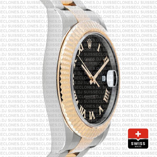 Rolex Datejust Ii 2 Tone Black Dial Gold Roman Markers 41mm 116333 Swiss Replica