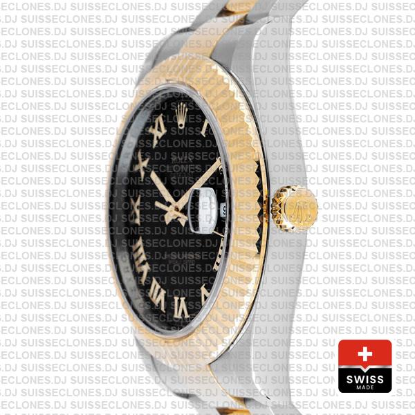 Rolex Datejust Ii 2 Tone Black Dial Gold Roman Markers 41mm 116333 Swiss Replica
