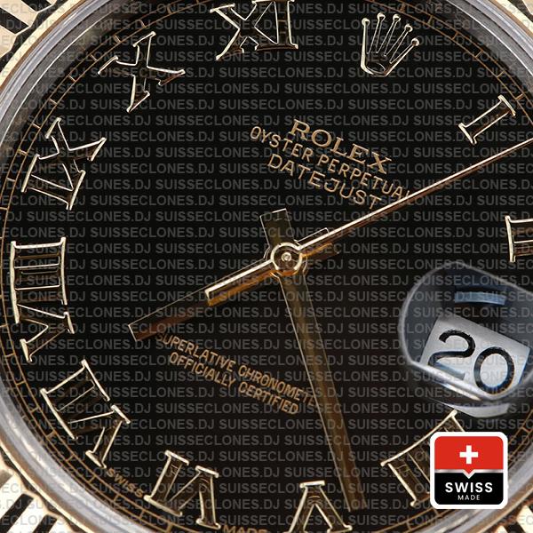 Rolex Datejust Ii 2 Tone Black Dial Gold Roman Markers 41mm 116333 Swiss Replica